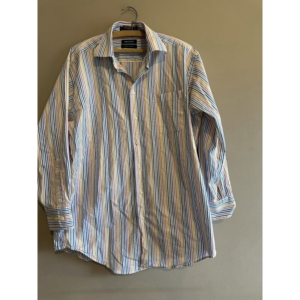 Nautica Comfort Stretch Stripe Long Sleeve Men's‎ Size 16 32/33 Button up Shirt
